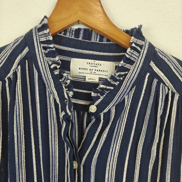 TROVATA Birds Of Paradise Striped 3/4 Sleeves Navy White Cropped Jumpsuit Small - Picture 11 of 15